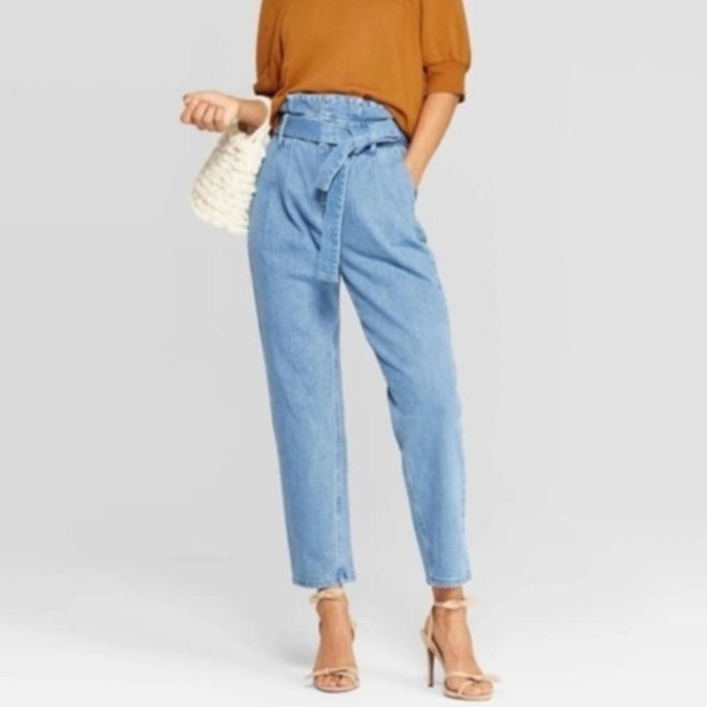 Who What Wear Light Blue High-Rise Paperbag Jeans
